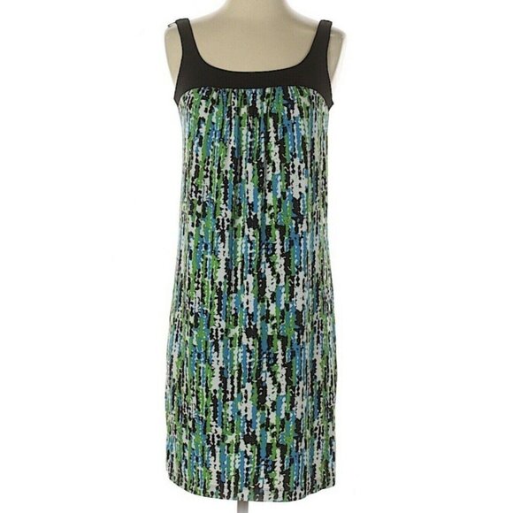 Morgan McFeeters Casual Shift Dress Womens Size 2 Green Black Sleeveless Floral - Picture 1 of 5